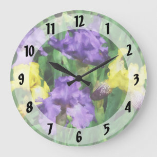 Yellow and Purple Irises Large Clock
