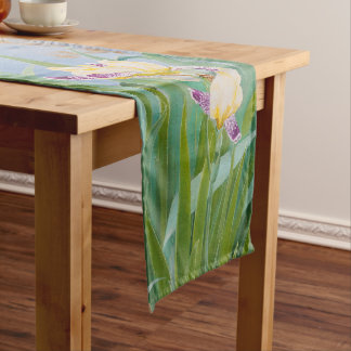 Yellow and Purple Irises with Golden Light Short Table Runner