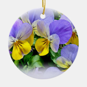 Yellow and Purple Pansies Ceramic Tree Decoration