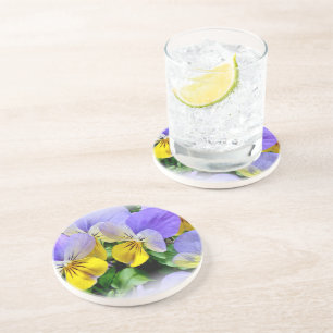 Yellow and Purple Pansies Coaster