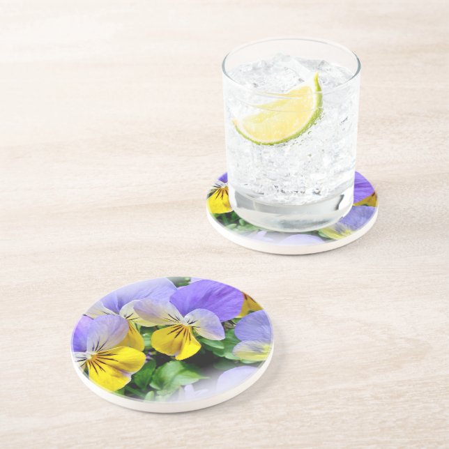 Yellow and Purple Pansies Coaster (Side)