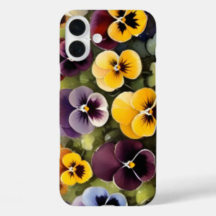 Yellow and purple pansies watercolor painting iPhone 16 plus case