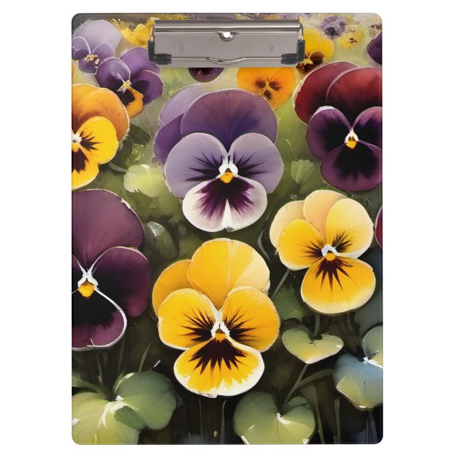 Yellow and purple pansies watercolor painting clipboard (Front)