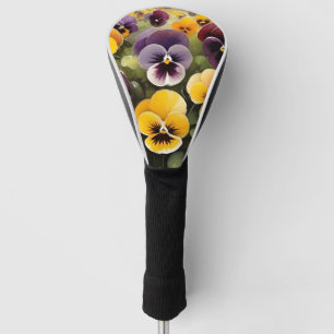 Yellow and purple pansies watercolor painting golf head cover