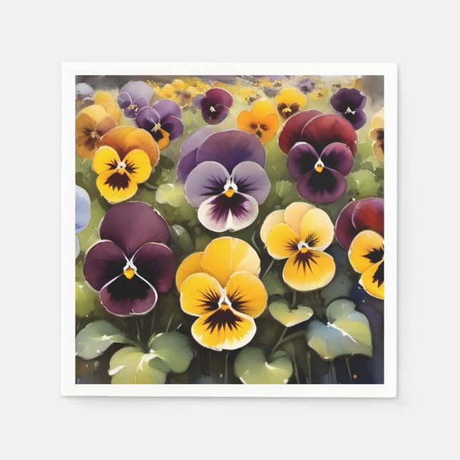 Yellow and purple pansies watercolor painting napkin (Front)