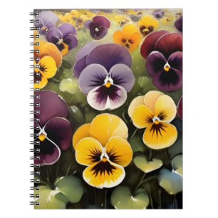 Yellow and purple pansies watercolor painting notebook