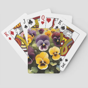 Yellow and purple pansies watercolor painting playing cards
