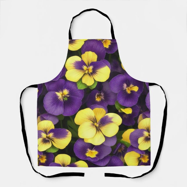 Yellow and Purple Pansy Flowers Apron (Front)