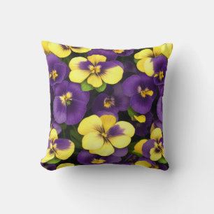 Yellow and Purple Pansy Flowers Cushion