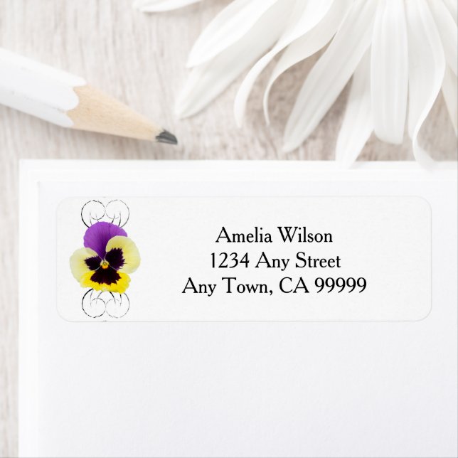 Yellow and Purple Pansy Return Address Label (Insitu)