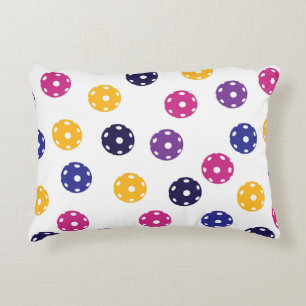 💛Yellow and 💜purple pickleballs on white Decorative Cushion