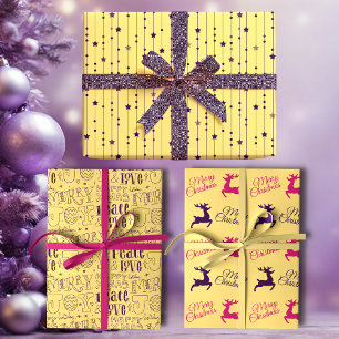 Yellow and Purple Pop Art Holiday Wrapping Paper Sheet