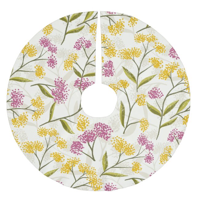 Yellow and purple roses brushed polyester tree skirt (Front)