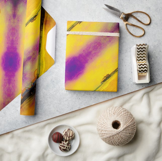 Yellow and Purple Santa Monica Pier Wrapping Paper (Crafts)