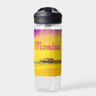 Yellow and Purple Santa Monica Pier Your Name Water Bottle