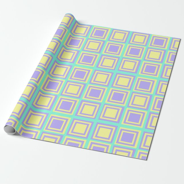 Yellow and Purple Squares Wrapping Paper (Unrolled)