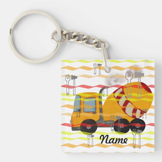 Yellow and red concrete mixer key ring (Front)
