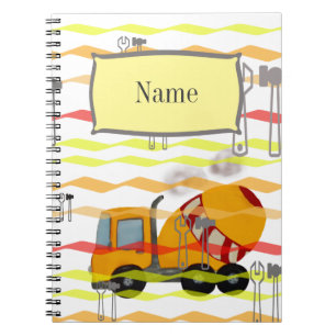 Yellow and red concrete mixer spiral notebook