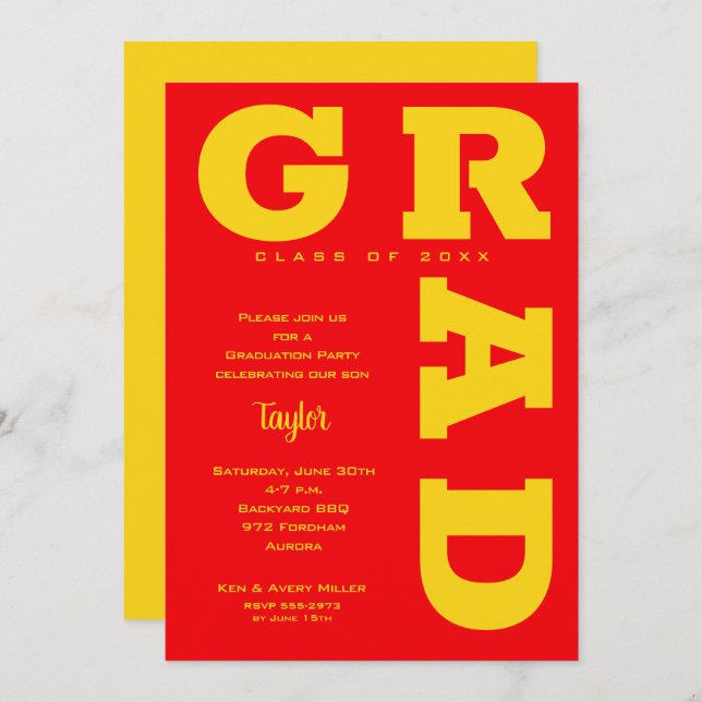 Yellow and Red Graduation Party Invitation (Front/Back)