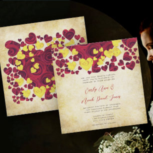 Yellow and Red Heart Roses Wedding Invitation