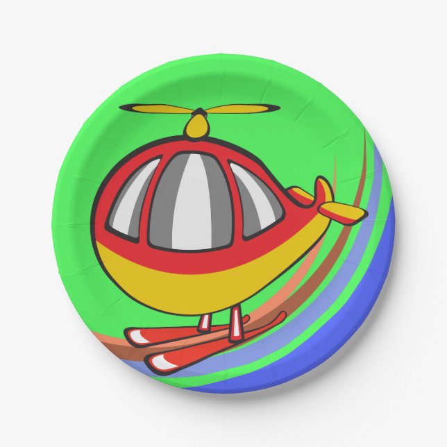 Yellow And Red Helicopter Paper Plate (Front)