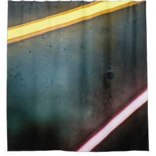 Yellow and red metal bar shower curtain