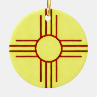 Yellow And Red New Mexico Zia Ceramic Tree Decoration