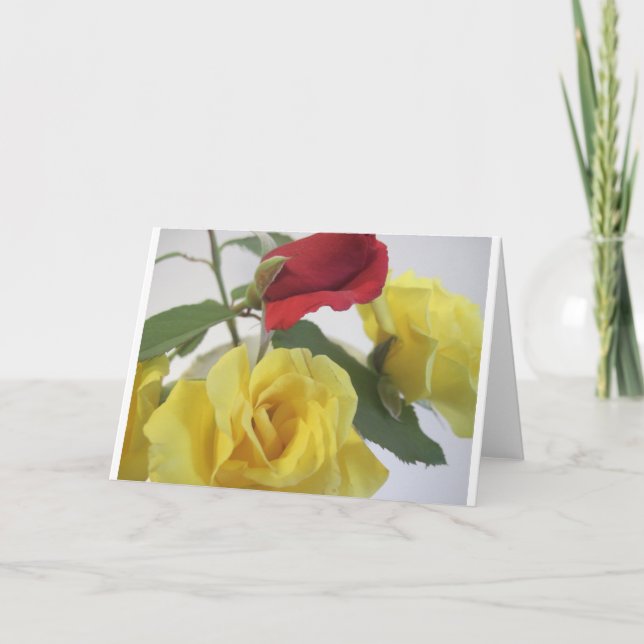 Yellow and Red Roses Holiday Card (Front)