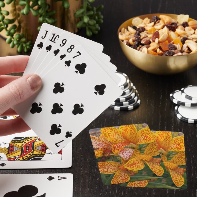 Yellow and Red Speckled Canna Lily Floral Playing Cards (In Situ)