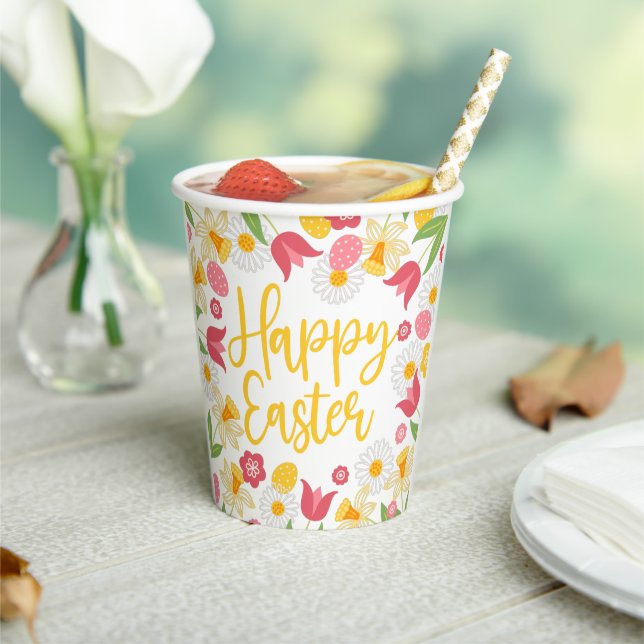 Yellow and Red Spring Floral Easter Brunch Paper Cups (Insitu)