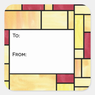 Yellow and Red Stained Glass Gift Tag Stickers