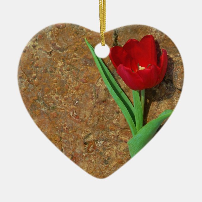 yellow and Red Tulip Ceramic Tree Decoration (Front)