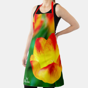 Yellow And Red Tulip Flowers On Green Apron