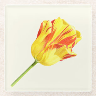 Yellow and red tulip glass coaster
