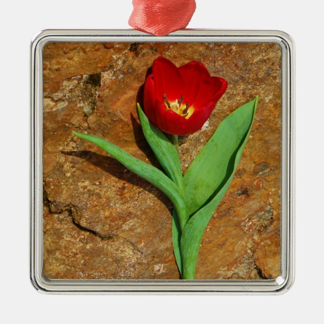 Yellow and Red Tulip Metal Tree Decoration (Front)