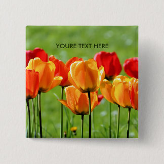 Yellow And Red Tulips 15 Cm Square Badge