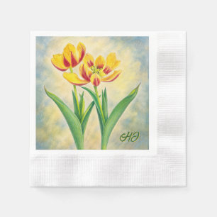 Yellow and Red Tulips Coined Napkin