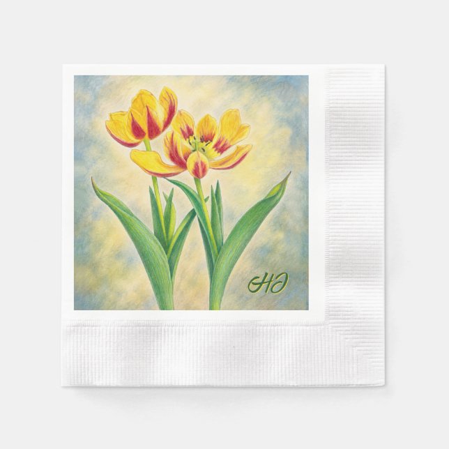 Yellow and Red Tulips Coined Napkin (Front)