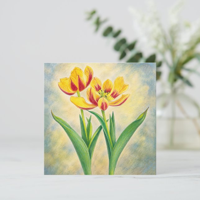 Yellow and Red Tulips Flat Card (Standing Front)