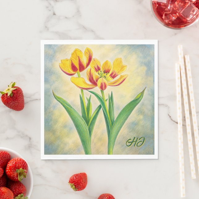 Yellow and Red Tulips Napkin (Insitu)