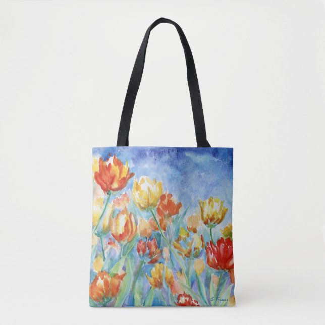 Yellow and Red Tulips Shoulder Tote Bag (Front)