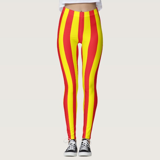 Yellow and Red Vertical Stripes Leggings (Front)