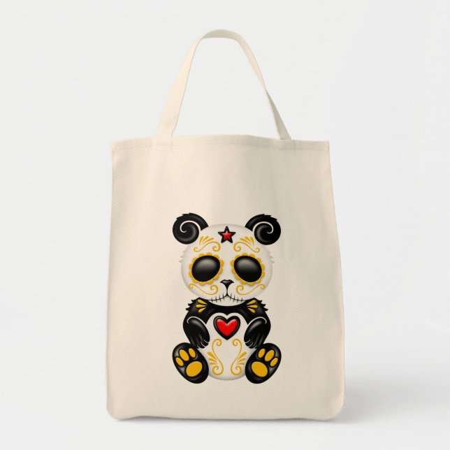 Yellow and Red Zombie Sugar Panda Bear Tote Bag (Front)