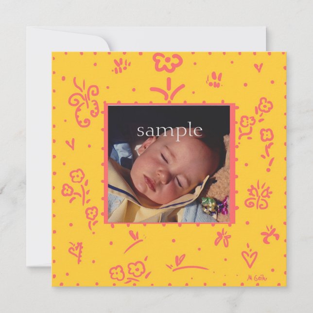 Yellow and Salmon Flower Birth Announcement (Front)