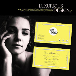 Yellow and Silver Frame with Luxe Diamonds & Logo Business Card