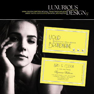 Yellow and Silver Frame with Luxe Diamonds Stylish Business Card