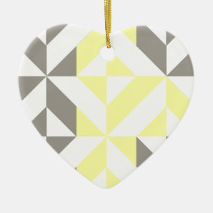 Yellow and Silver Geometric ZigZag Ceramic Tree Decoration