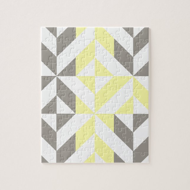Yellow and Silver Geometric ZigZag Jigsaw Puzzle (Vertical)