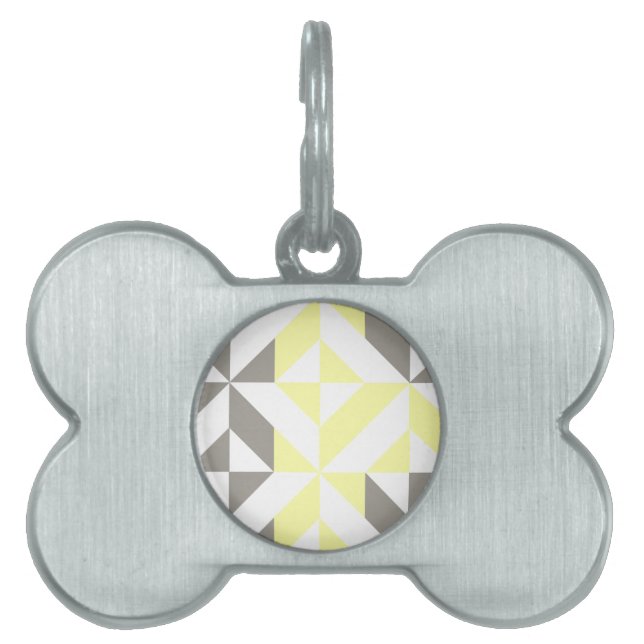 Yellow and Silver Geometric ZigZag Pet ID Tag (Front)