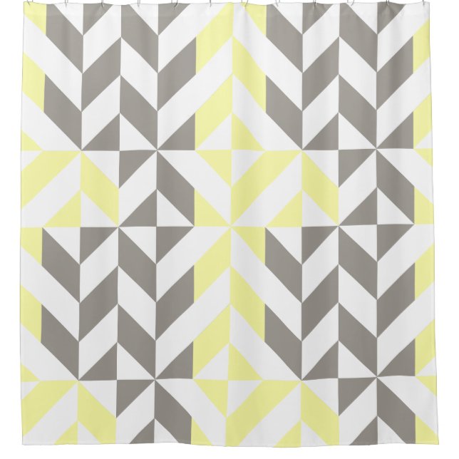 Yellow and Silver Geometric ZigZag Shower Curtain (Front)